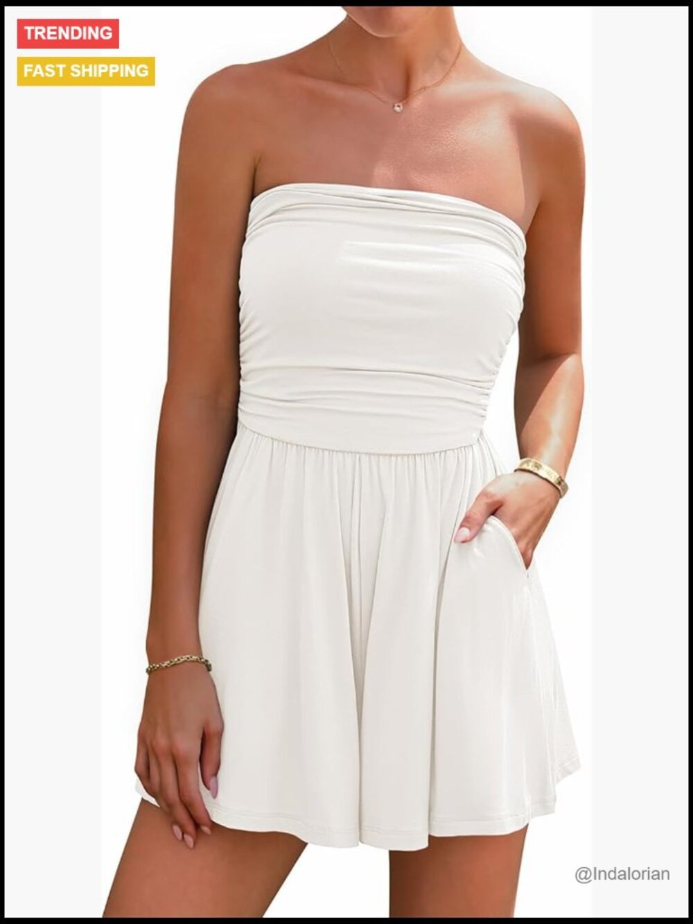 Strapless Tube Romper Shorts Jumpsuit with Pockets Summer